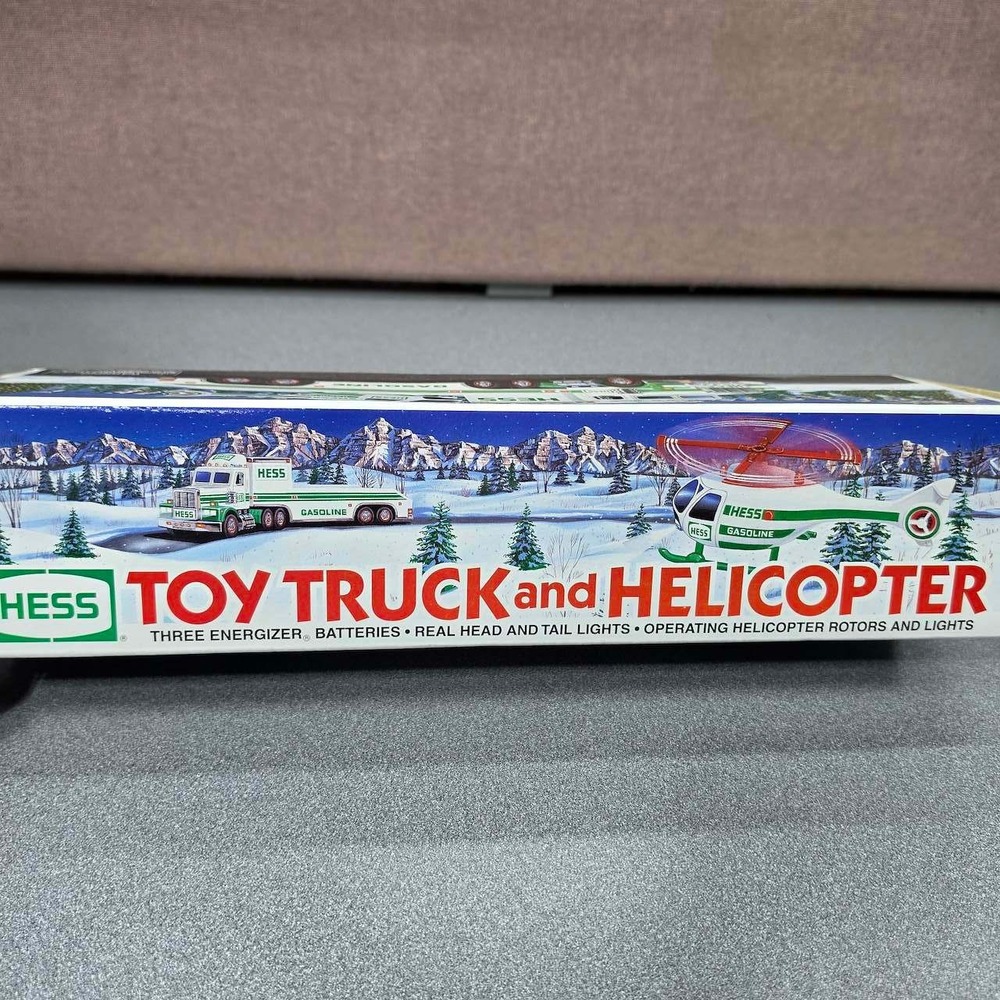 Hess Toy Truck and Helicopter 2001 White Green Collectible READ